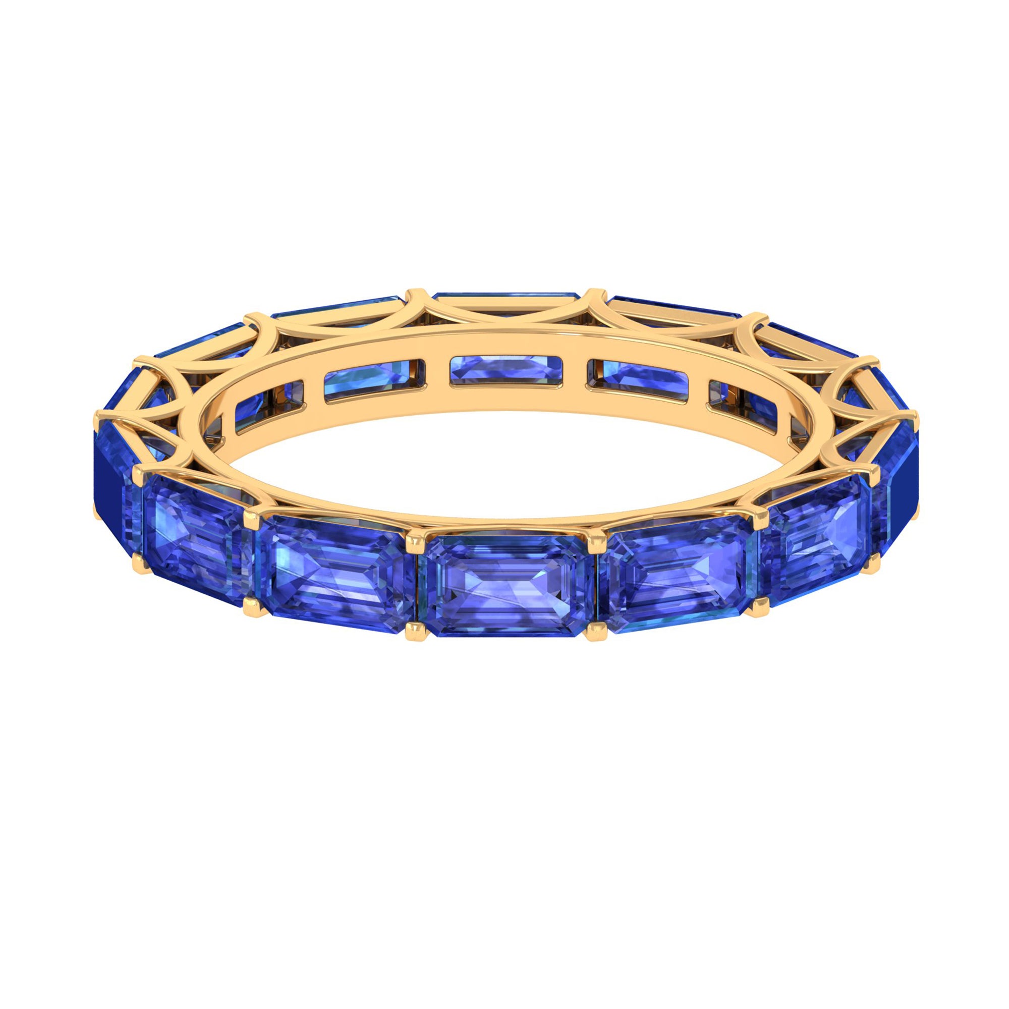 Emerald Cut Created Blue Sapphire East West Eternity Band Ring Lab Created Blue Sapphire - ( AAAA ) - Quality - Rosec Jewels