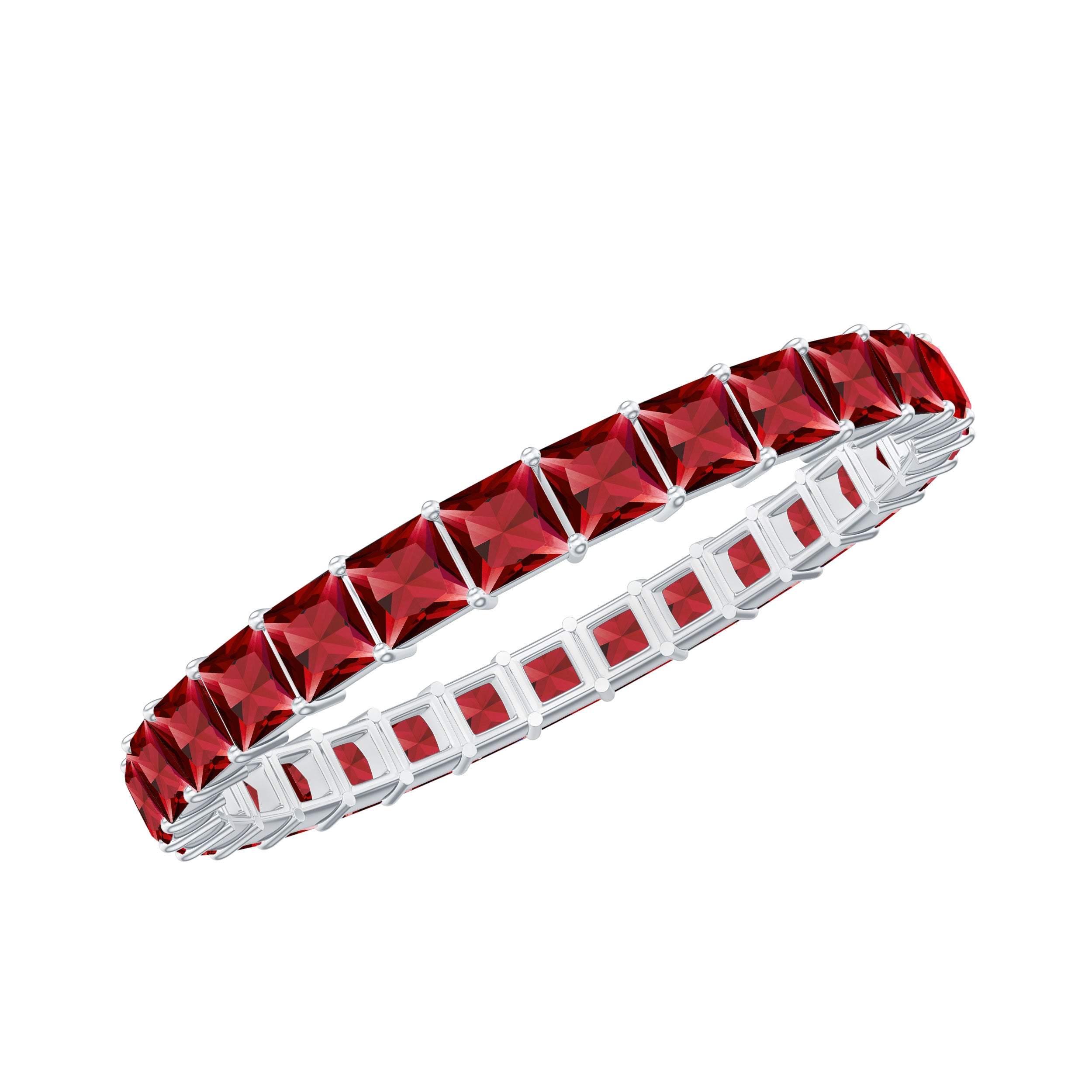 Princess Cut Created Ruby Stackable Eternity Band Ring in Gold Lab Created Ruby - ( AAAA ) - Quality - Rosec Jewels