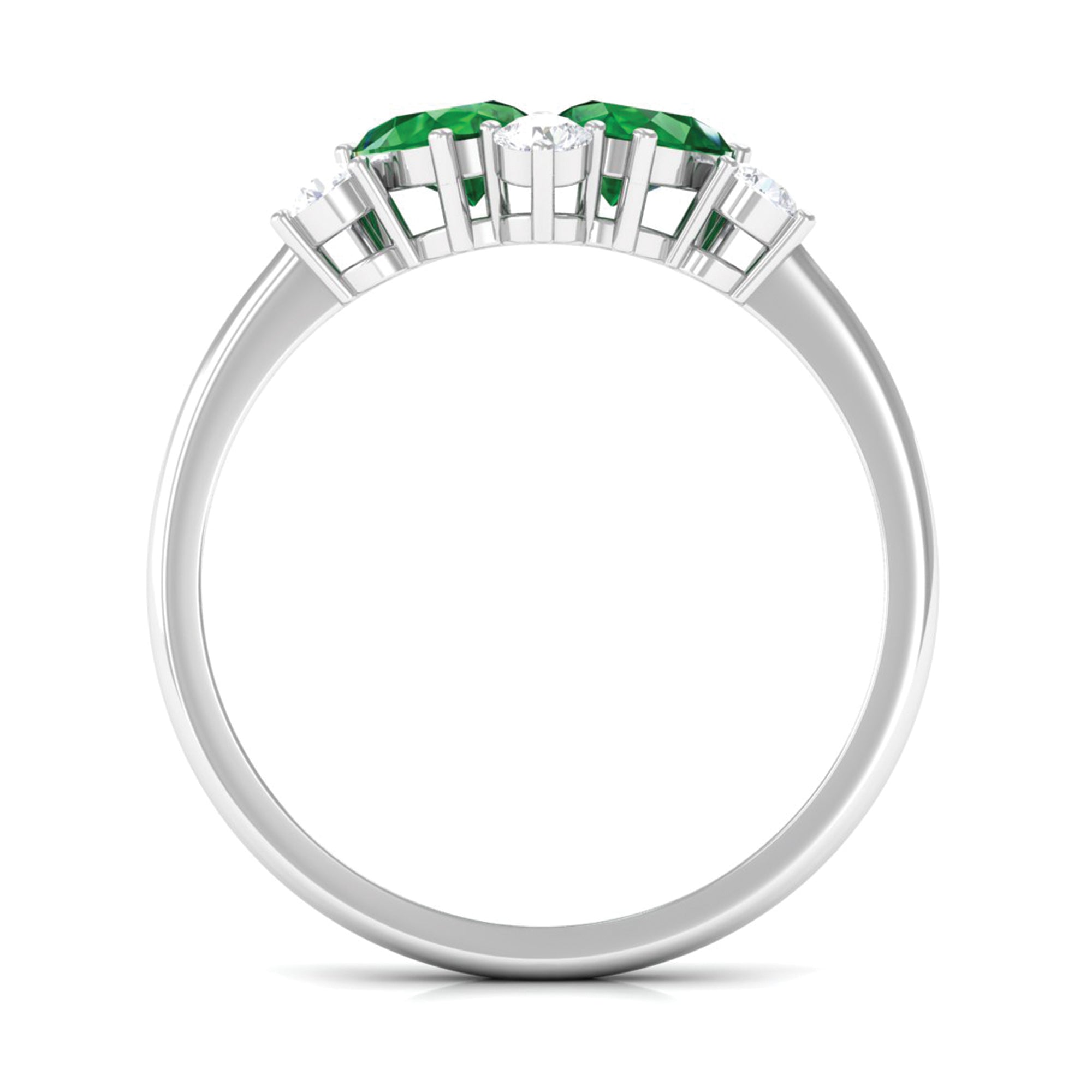 Pear Cut Created Emerald Cluster Promise Ring with Diamond Lab Created Emerald - ( AAAA ) - Quality - Rosec Jewels