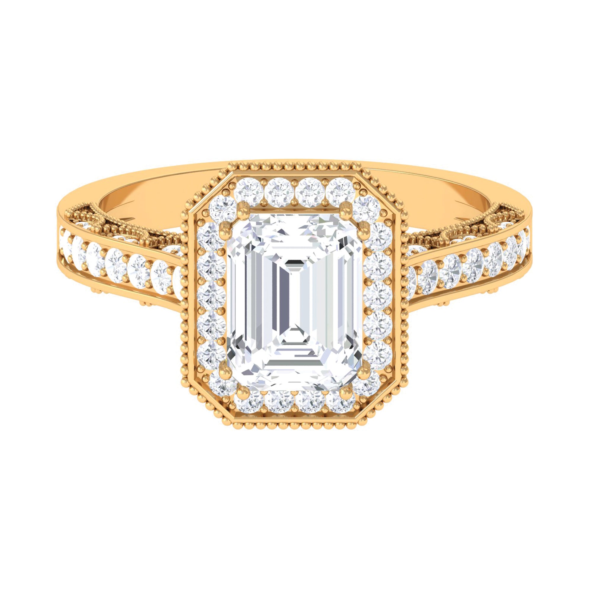 Emerald Cut Moissanite Vintage Engagement Ring Moissanite - ( D-VS1 ) - Color and Clarity - Rosec Jewels