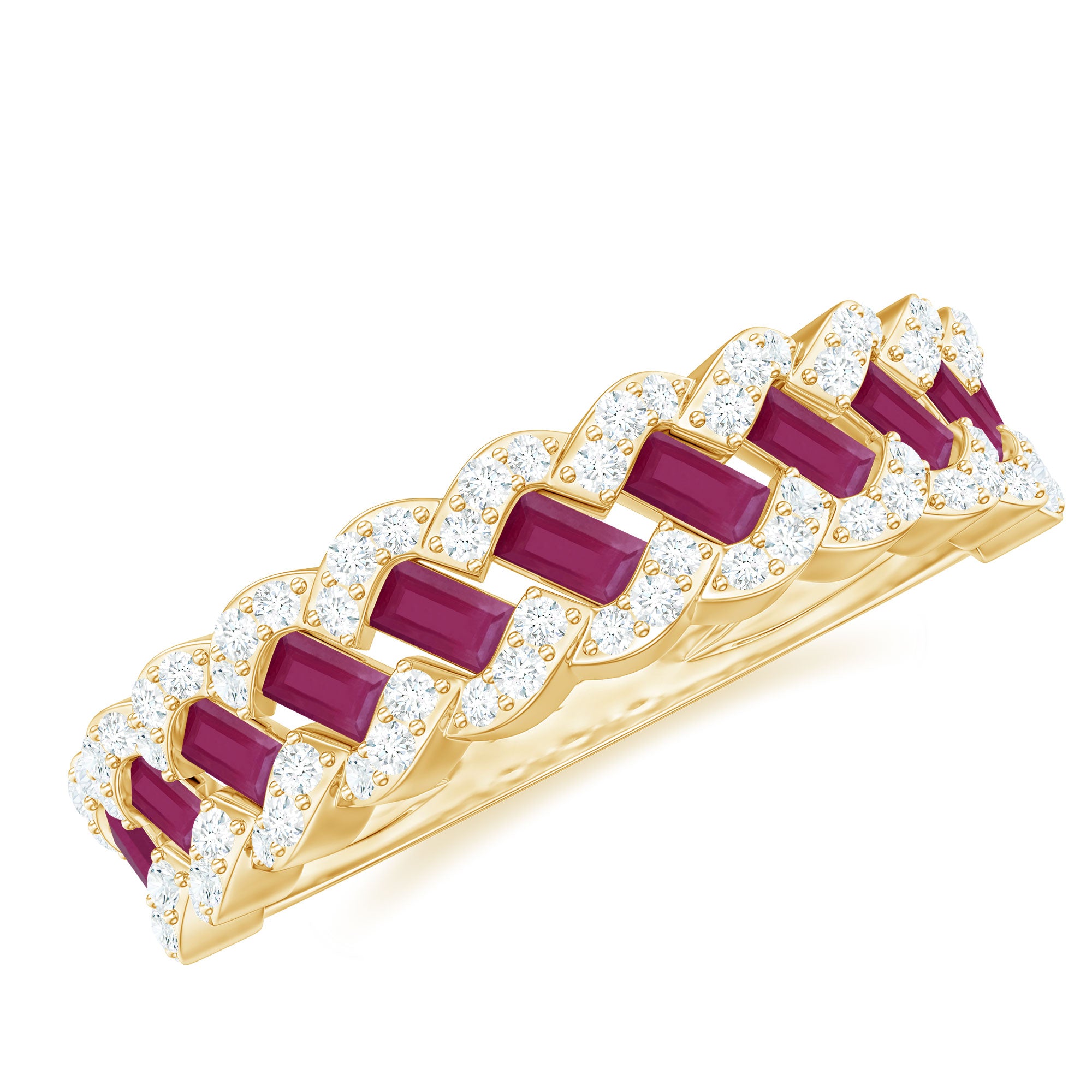 Braided Half Eternity Band Ring with Ruby and Diamond Ruby - ( AAA ) - Quality - Rosec Jewels