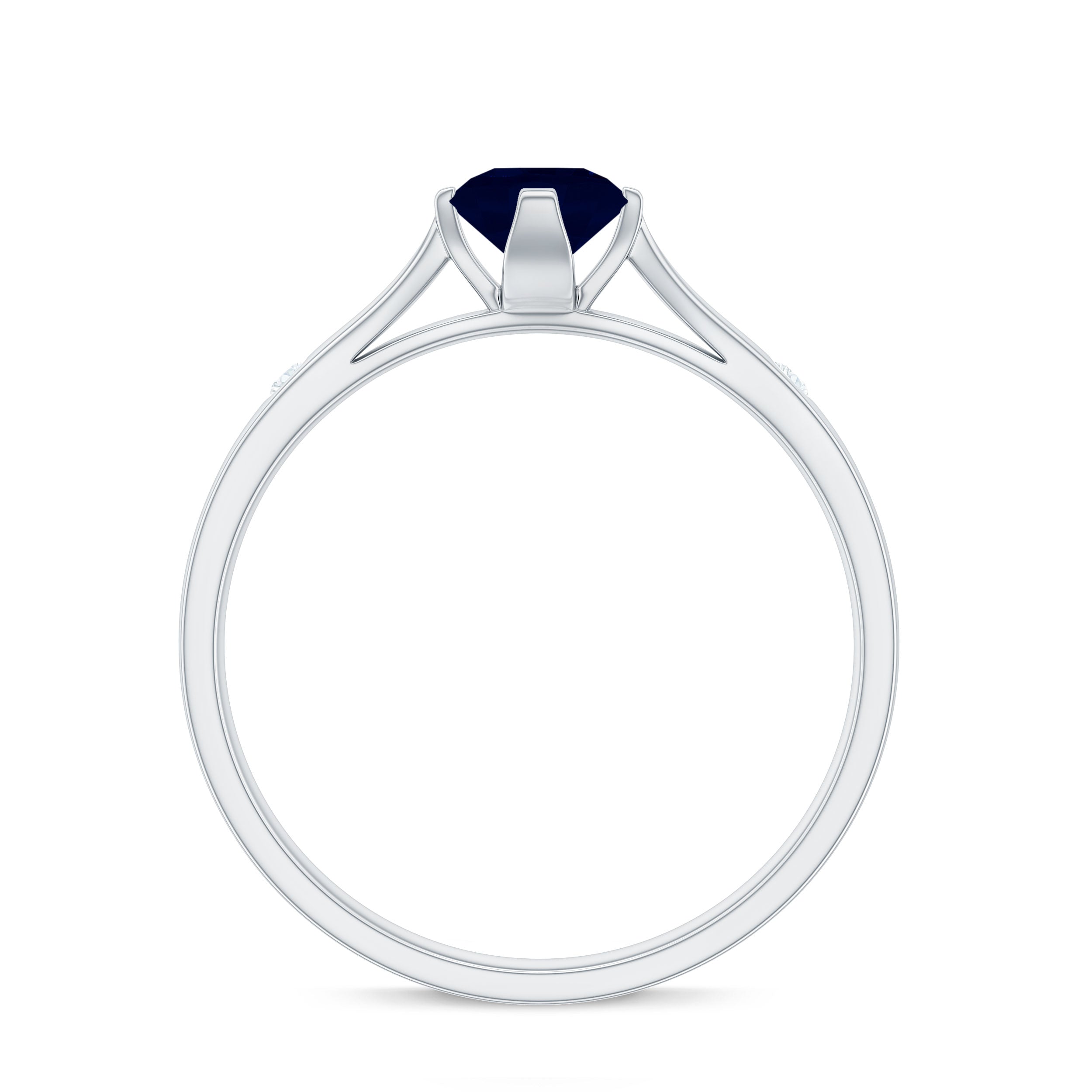 Round Solitaire Blue Sapphire Promise Ring with Diamond Blue Sapphire - ( AAA ) - Quality - Rosec Jewels