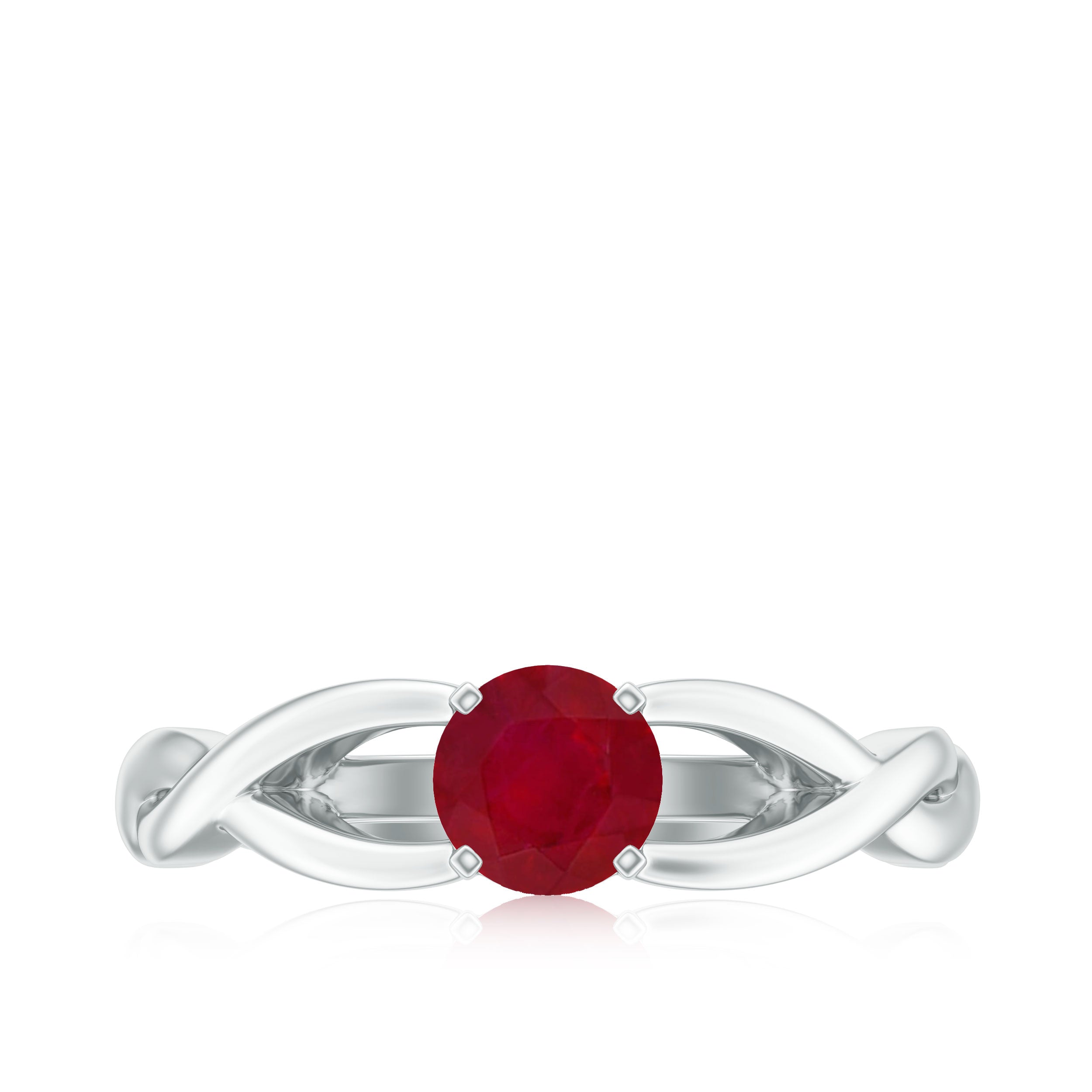 Natural Ruby Solitaire Ring in Crossover Shank Ruby - ( AAA ) - Quality - Rosec Jewels