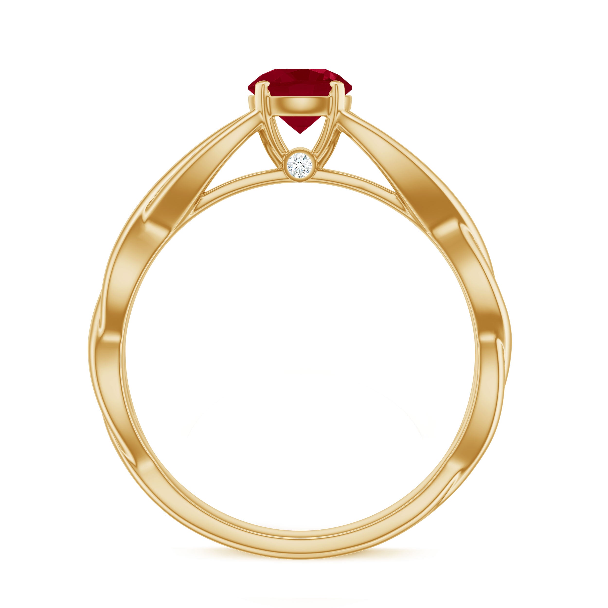 Natural Ruby Solitaire Ring in Crossover Shank Ruby - ( AAA ) - Quality - Rosec Jewels