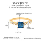 Princess Cut London Blue Topaz Solitaire Ring with Diamond Side Stones London Blue Topaz - ( AAA ) - Quality - Rosec Jewels