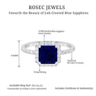 Asscher Cut Created Blue Sapphire Classic Halo Engagement Ring with Diamond Lab Created Blue Sapphire - ( AAAA ) - Quality - Rosec Jewels