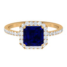 Asscher Cut Created Blue Sapphire Classic Halo Engagement Ring with Diamond Lab Created Blue Sapphire - ( AAAA ) - Quality - Rosec Jewels