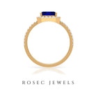 Asscher Cut Created Blue Sapphire Classic Halo Engagement Ring with Diamond Lab Created Blue Sapphire - ( AAAA ) - Quality - Rosec Jewels