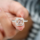 Real Morganite Engagement Ring with Diamond Halo Morganite - ( AAA ) - Quality - Rosec Jewels