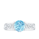 Aquamarine Celtic Solitaire Band with Diamond Aquamarine - ( AAA ) - Quality - Rosec Jewels