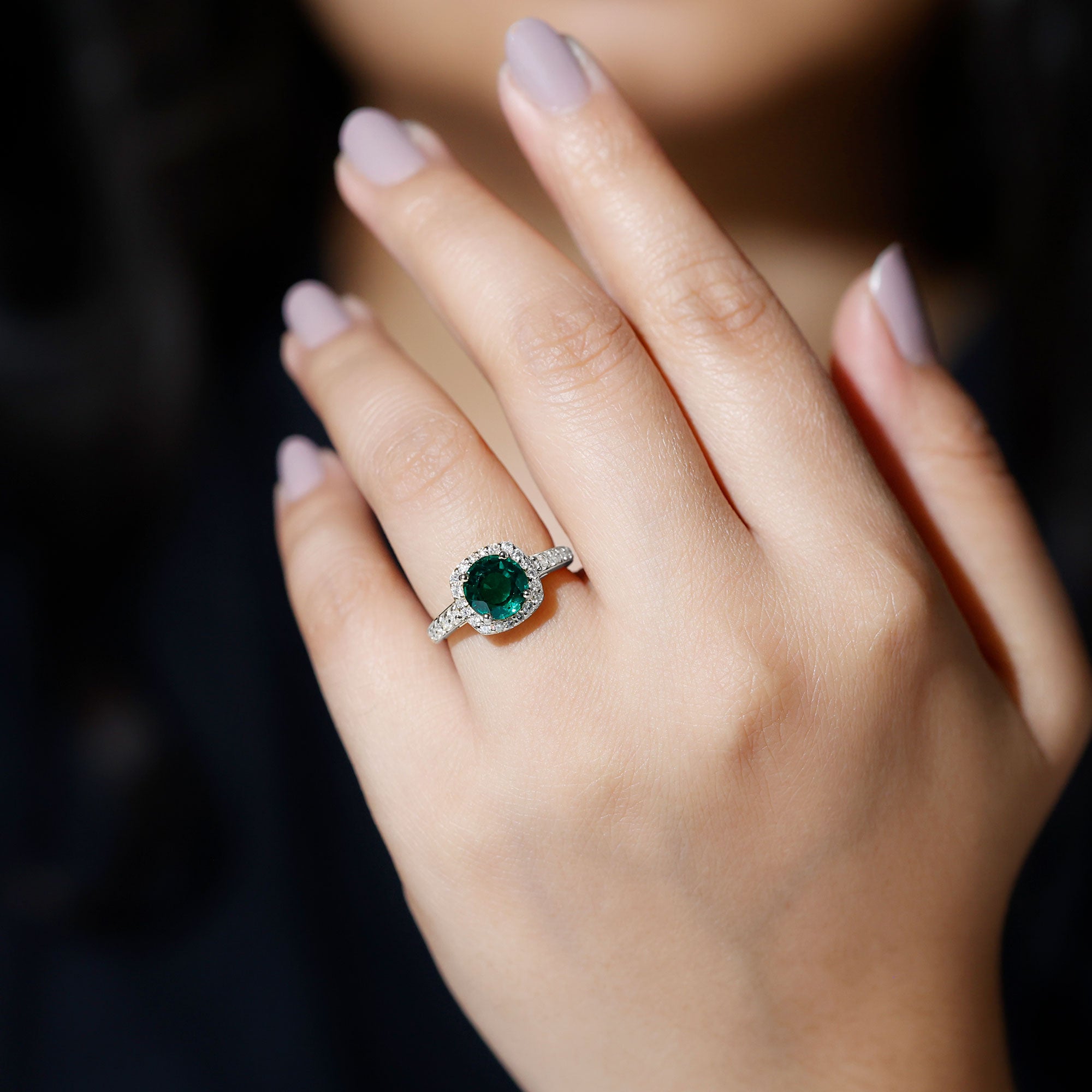 Rosec Jewels-Lab Grown Emerald and Diamond Classic Halo Engagement Ring