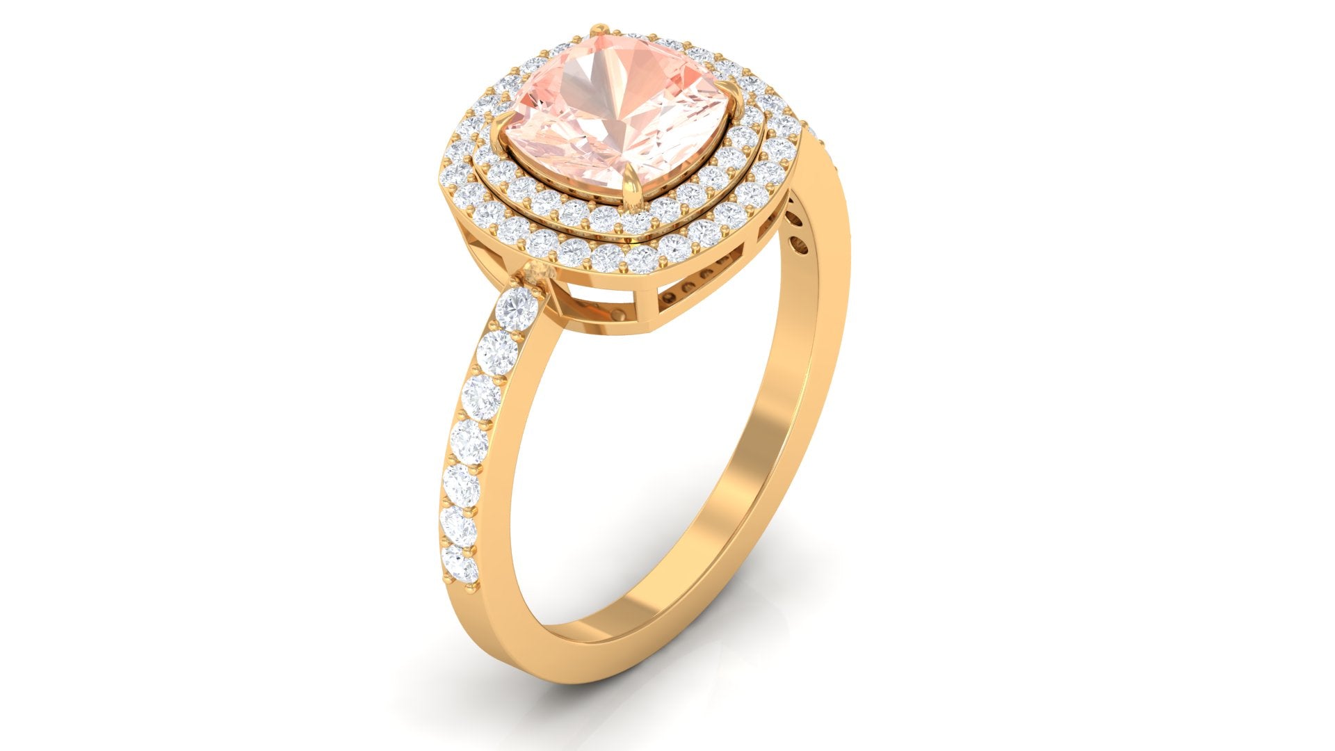 Cushion Cut Morganite Double Halo Engagement Ring with Moissanite Morganite - ( AAA ) - Quality - Rosec Jewels