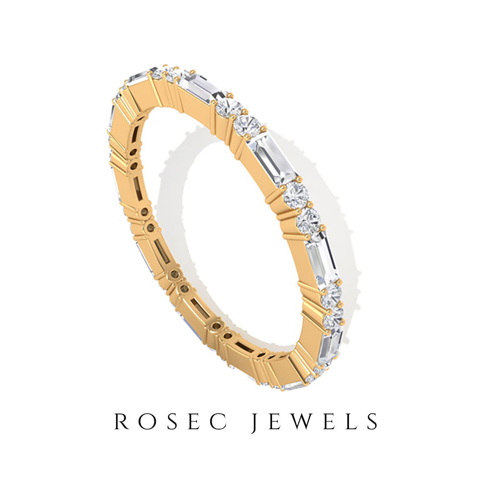 0.75 CT Baguette and Round Diamond Full Eternity Ring in Prong Setting Diamond - ( HI-SI ) - Color and Clarity - Rosec Jewels