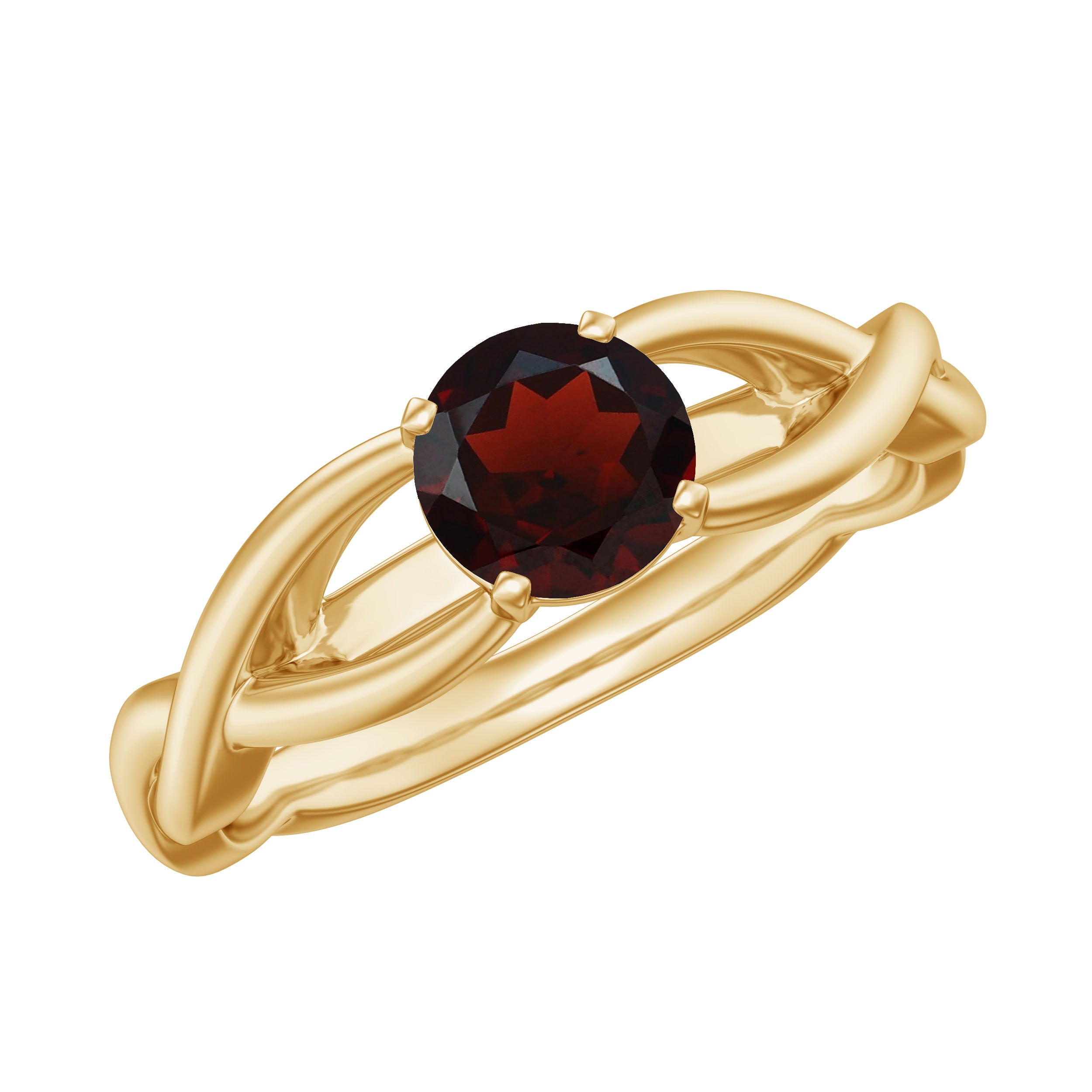 Garnet Solitaire Crossover Promise Ring Garnet - ( AAA ) - Quality - Rosec Jewels