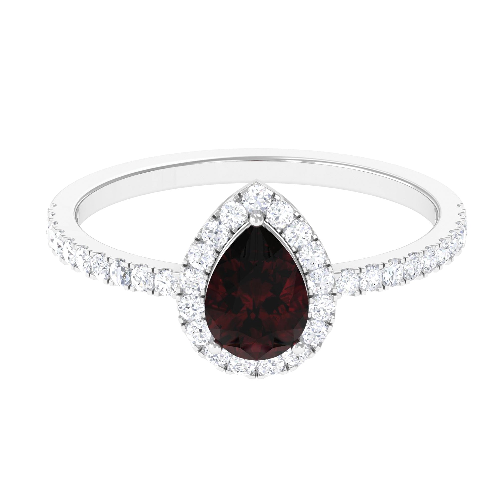 1.25 CT Pear Cut Garnet Solitaire Simple Engagement Ring with Diamond Accent Garnet - ( AAA ) - Quality - Rosec Jewels