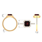 Asscher Cut Garnet Halo Engagement Ring with Diamond Garnet - ( AAA ) - Quality - Rosec Jewels