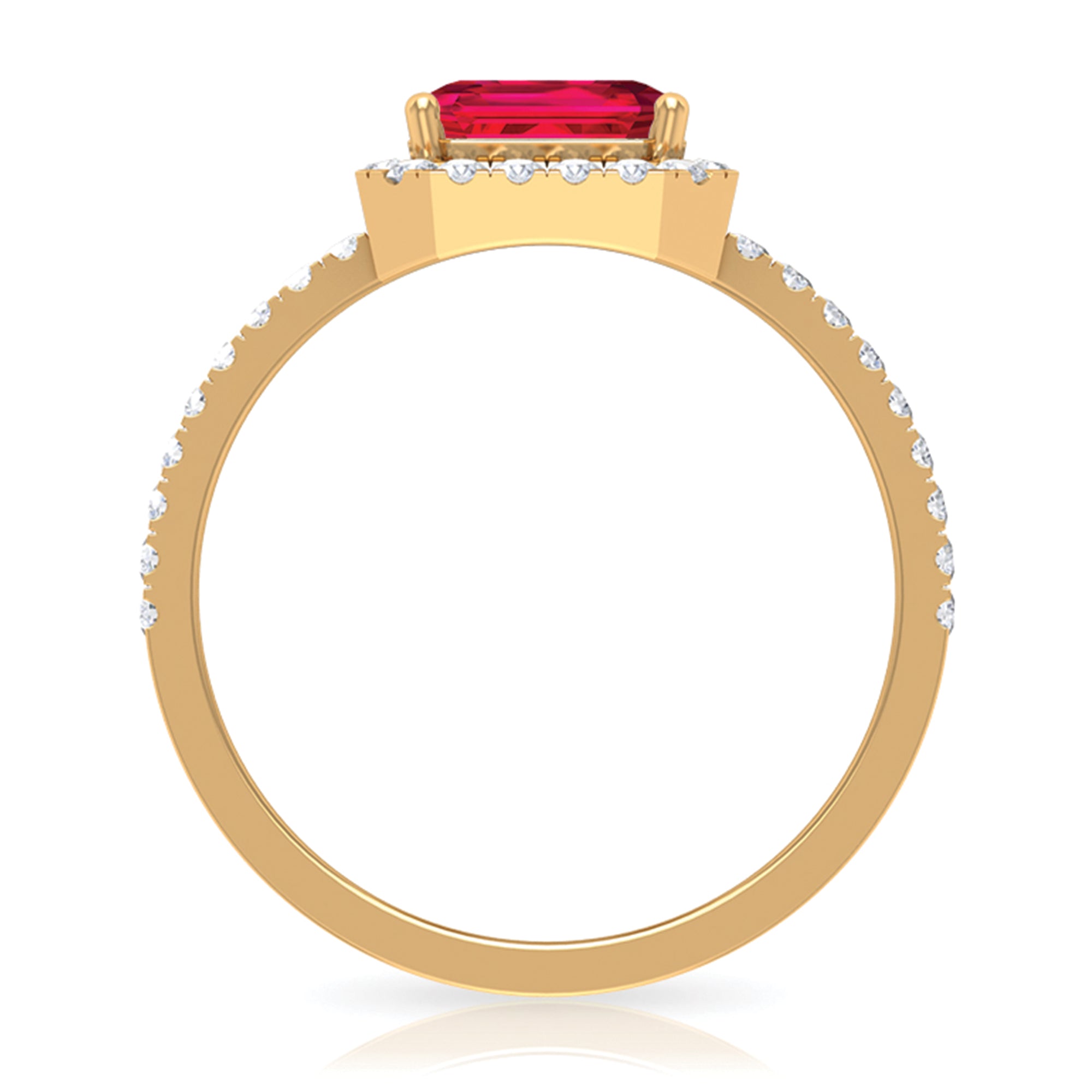 Emerald Cut Lab Grown Ruby Engagement Ring with Diamond Halo Lab Created Ruby - ( AAAA ) - Quality - Rosec Jewels