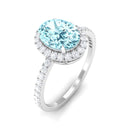 Diamond Halo Engagement Ring with 6X8 MM Claw Set Aquamarine Solitaire Aquamarine - ( AAA ) - Quality - Rosec Jewels