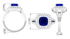 Rosec Jewels-3 CT Cushion Cut Created Blue Sapphire Engagement Ring with Double Halo Moissanite