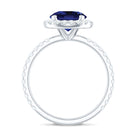 Round Created Blue Sapphire Classic Halo Engagement Ring with Diamond Lab Created Blue Sapphire - ( AAAA ) - Quality - Rosec Jewels