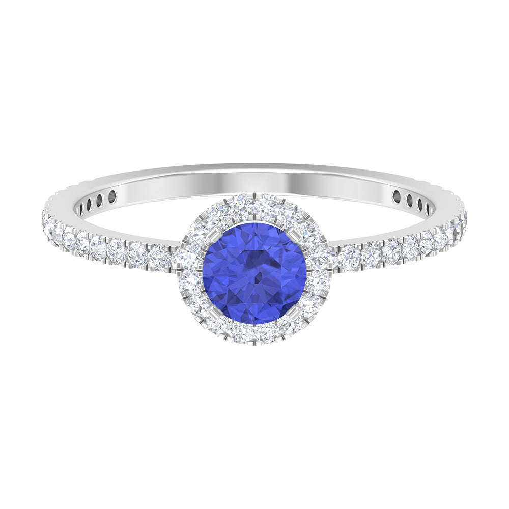 1 CT Tanzanite Solitaire Ring with Diamond Halo Tanzanite - ( AAA ) - Quality - Rosec Jewels