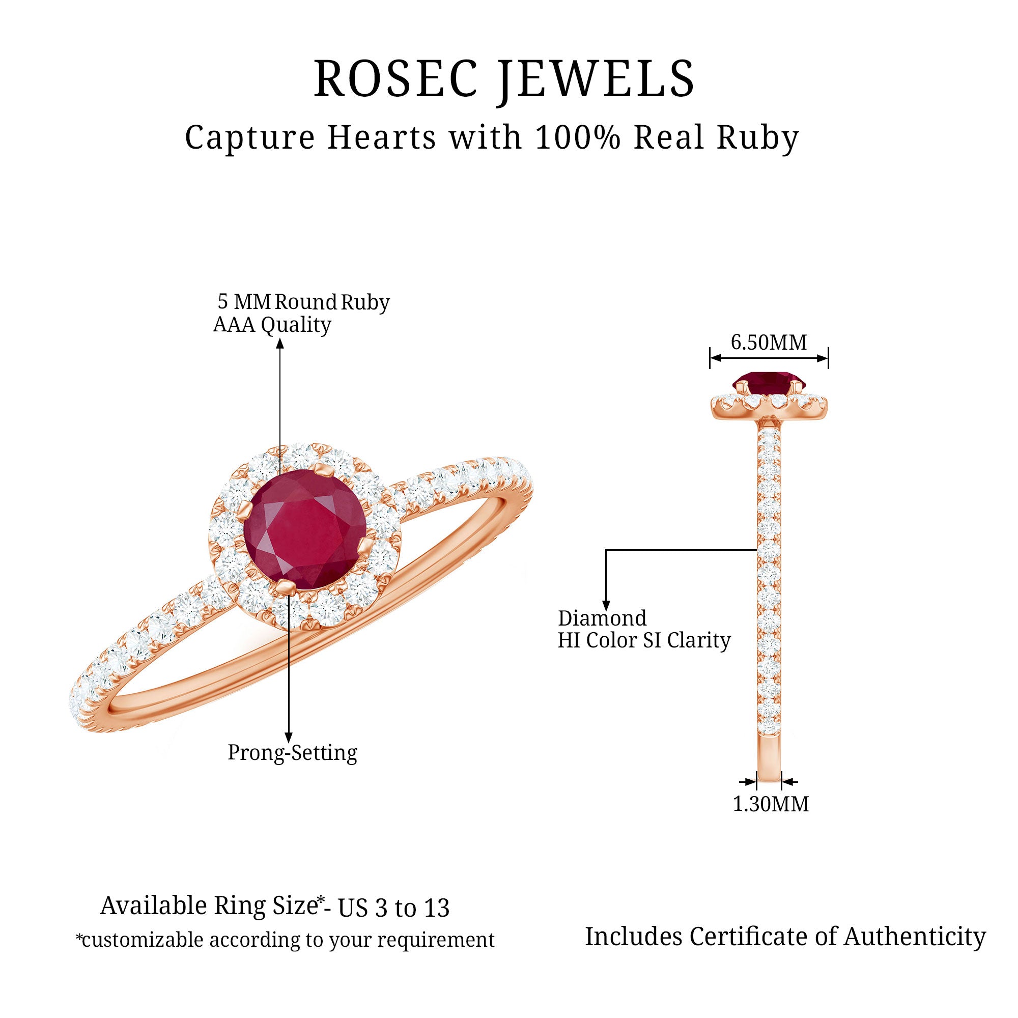 Minimal Ruby Engagement Ring with Diamond Halo Ruby - ( AAA ) - Quality - Rosec Jewels