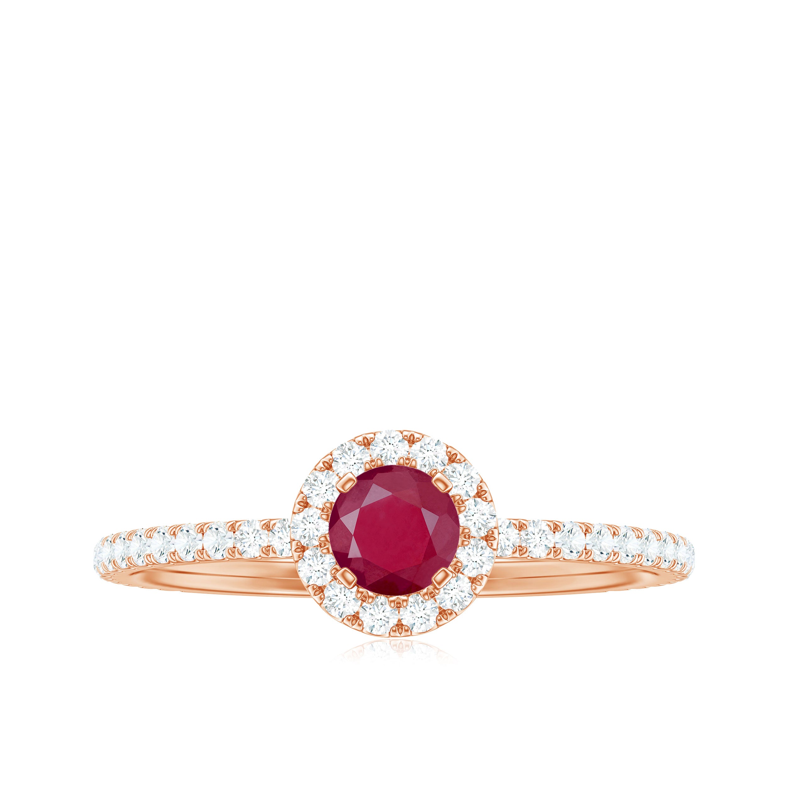 Minimal Ruby Engagement Ring with Diamond Halo Ruby - ( AAA ) - Quality - Rosec Jewels