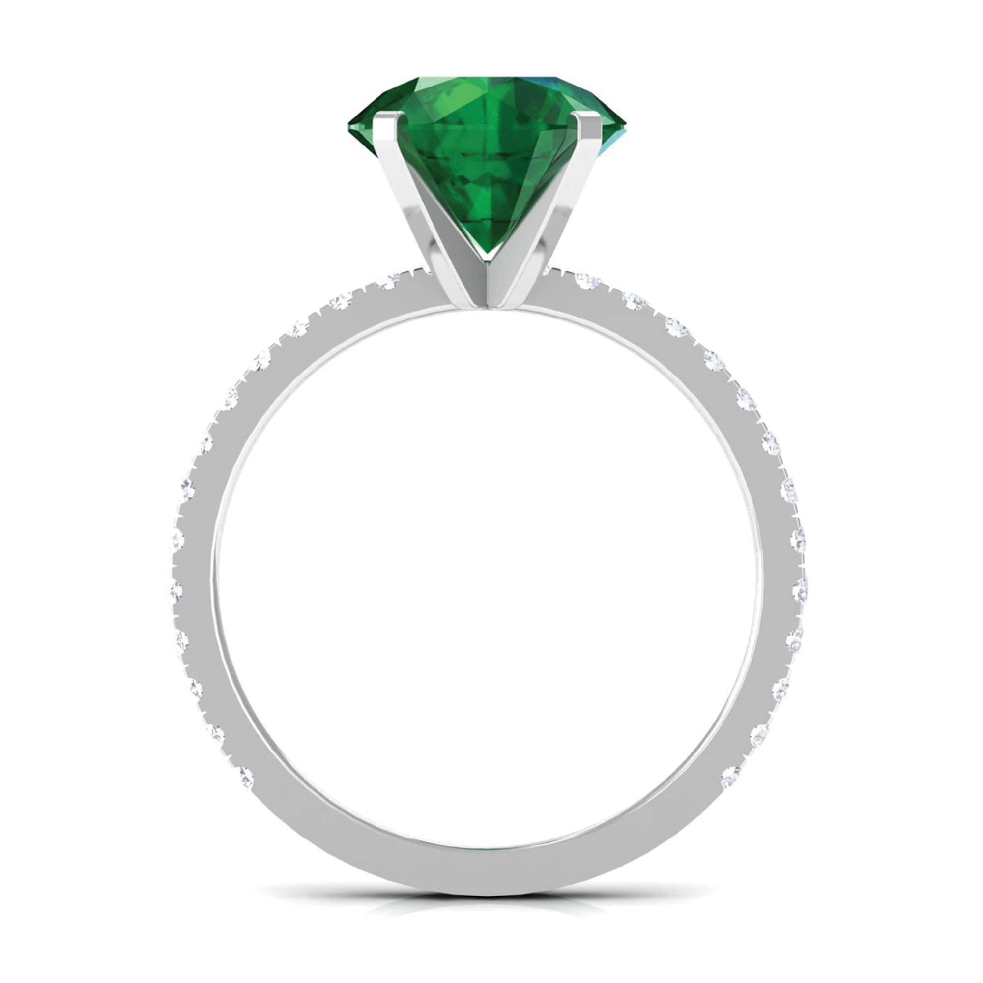 3.5 CT Created Emerald Solitaire Engagement Ring with Diamond Lab Created Emerald - ( AAAA ) - Quality - Rosec Jewels