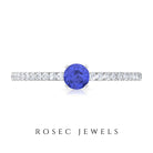 Tanzanite Dainty Solitaire Ring with French Pave Set Diamond Tanzanite - ( AAA ) - Quality - Rosec Jewels