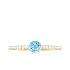 Aquamarine Dainty Solitaire Ring with French Pave Set Diamond Aquamarine - ( AAA ) - Quality - Rosec Jewels