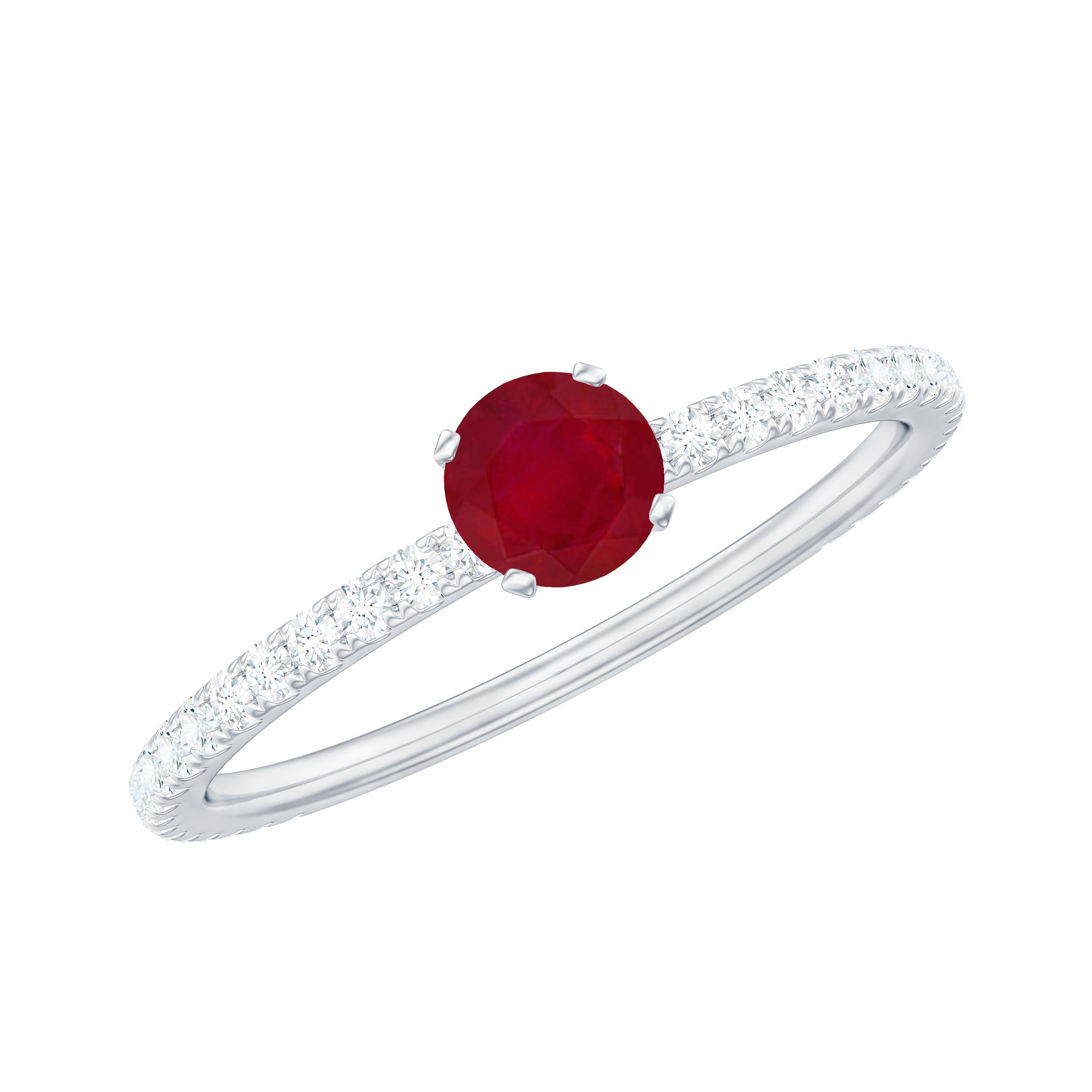 Round Shape Ruby Dainty Solitaire Ring with Diamond Ruby - ( AAA ) - Quality - Rosec Jewels