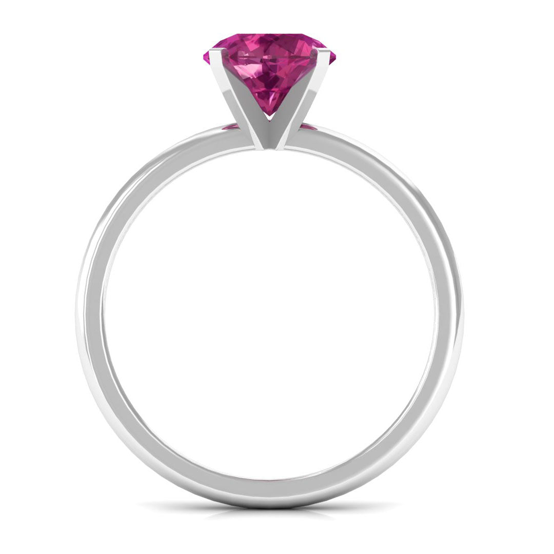 Round Pink Tourmaline Solitaire Ring in Peg Head Setting Pink Tourmaline - ( AAA ) - Quality - Rosec Jewels