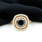 Real Black Onyx Double Halo Engagement Ring with Moissanite Black Onyx - ( AAA ) - Quality - Rosec Jewels