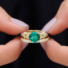 Split Shank Created Emerald Solitaire Wedding Ring Set with Moissanite Lab Created Emerald - ( AAAA ) - Quality - Rosec Jewels