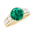 Created Emerald Engagement Ring with Moissanite Side Stones Lab Created Emerald - ( AAAA ) - Quality - Rosec Jewels