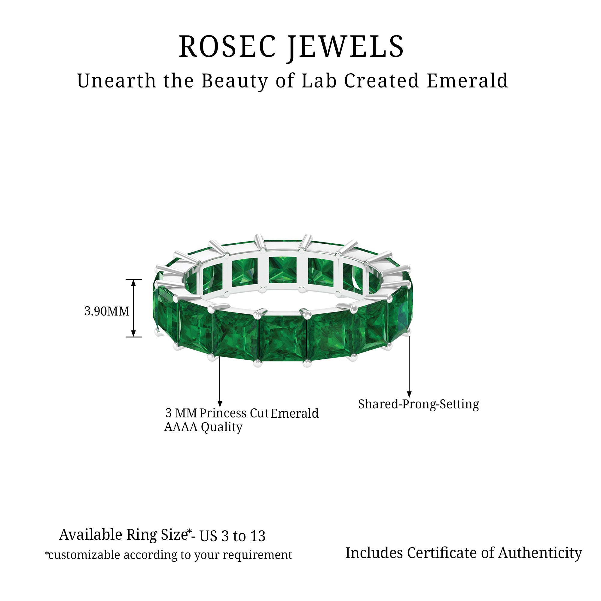 Princess Cut Lab Grown Emerald Full Eternity Band Ring Lab Created Emerald - ( AAAA ) - Quality - Rosec Jewels