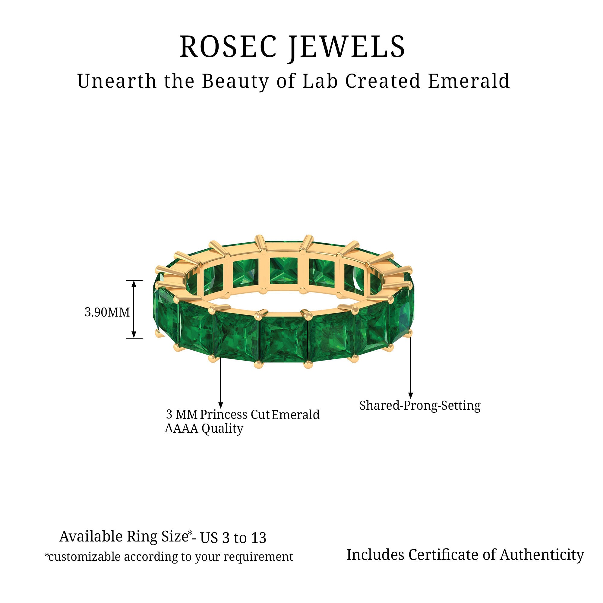 Princess Cut Lab Grown Emerald Full Eternity Band Ring Lab Created Emerald - ( AAAA ) - Quality - Rosec Jewels