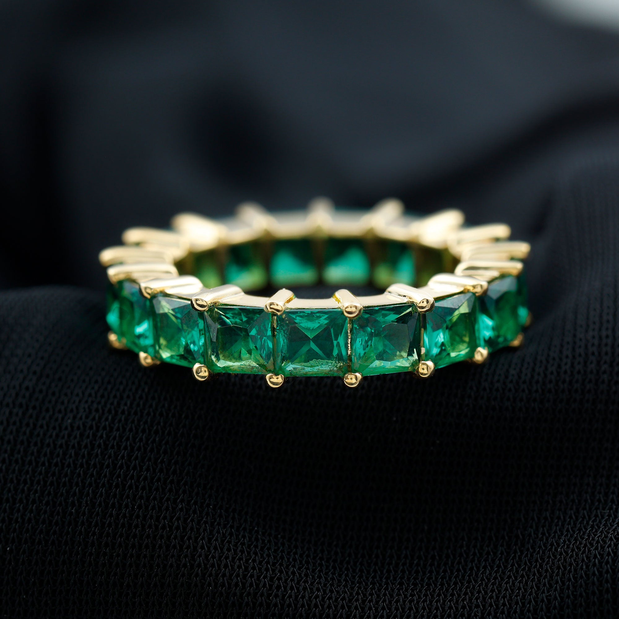 Princess Cut Lab Grown Emerald Full Eternity Band Ring Lab Created Emerald - ( AAAA ) - Quality - Rosec Jewels