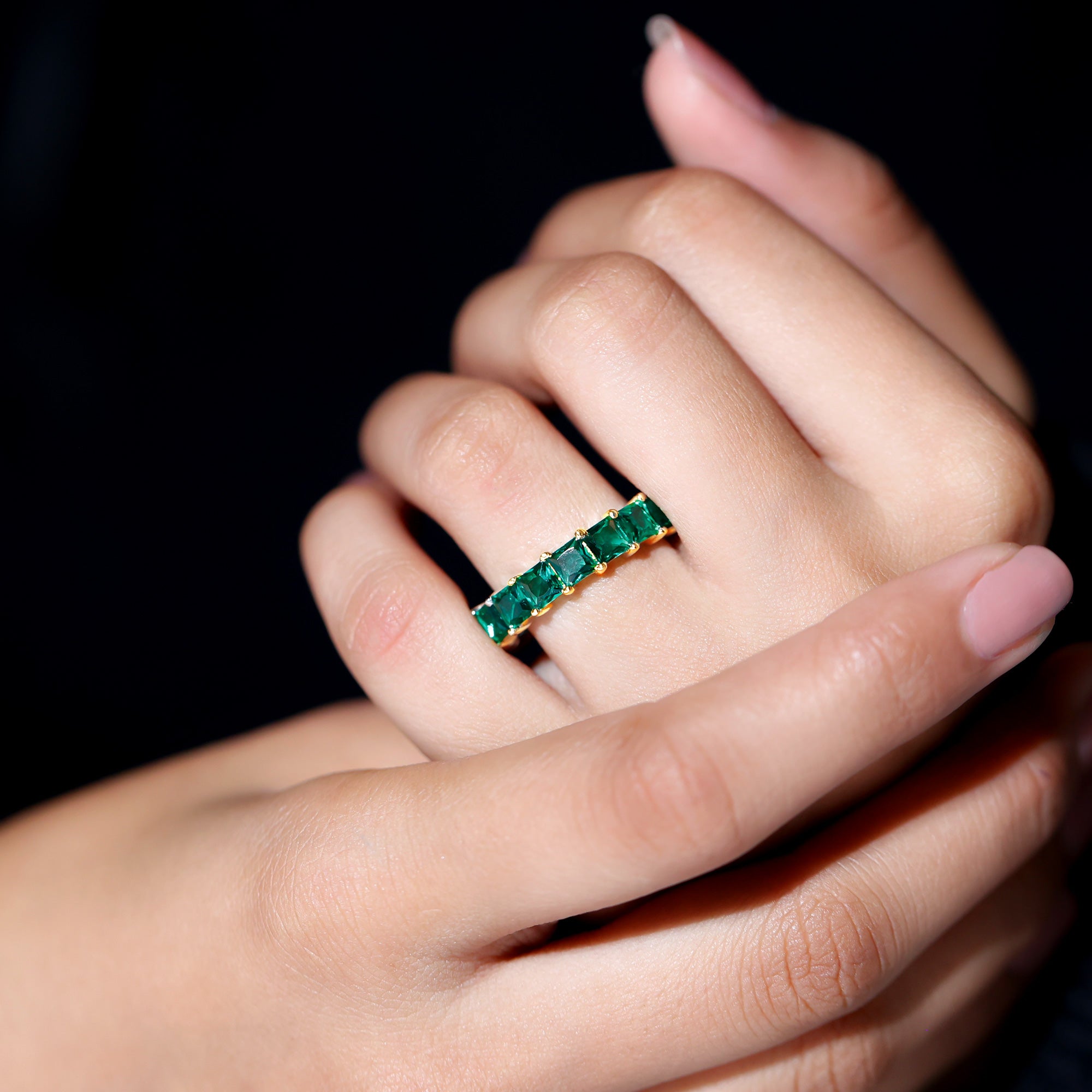 Princess Cut Lab Grown Emerald Full Eternity Band Ring Lab Created Emerald - ( AAAA ) - Quality - Rosec Jewels