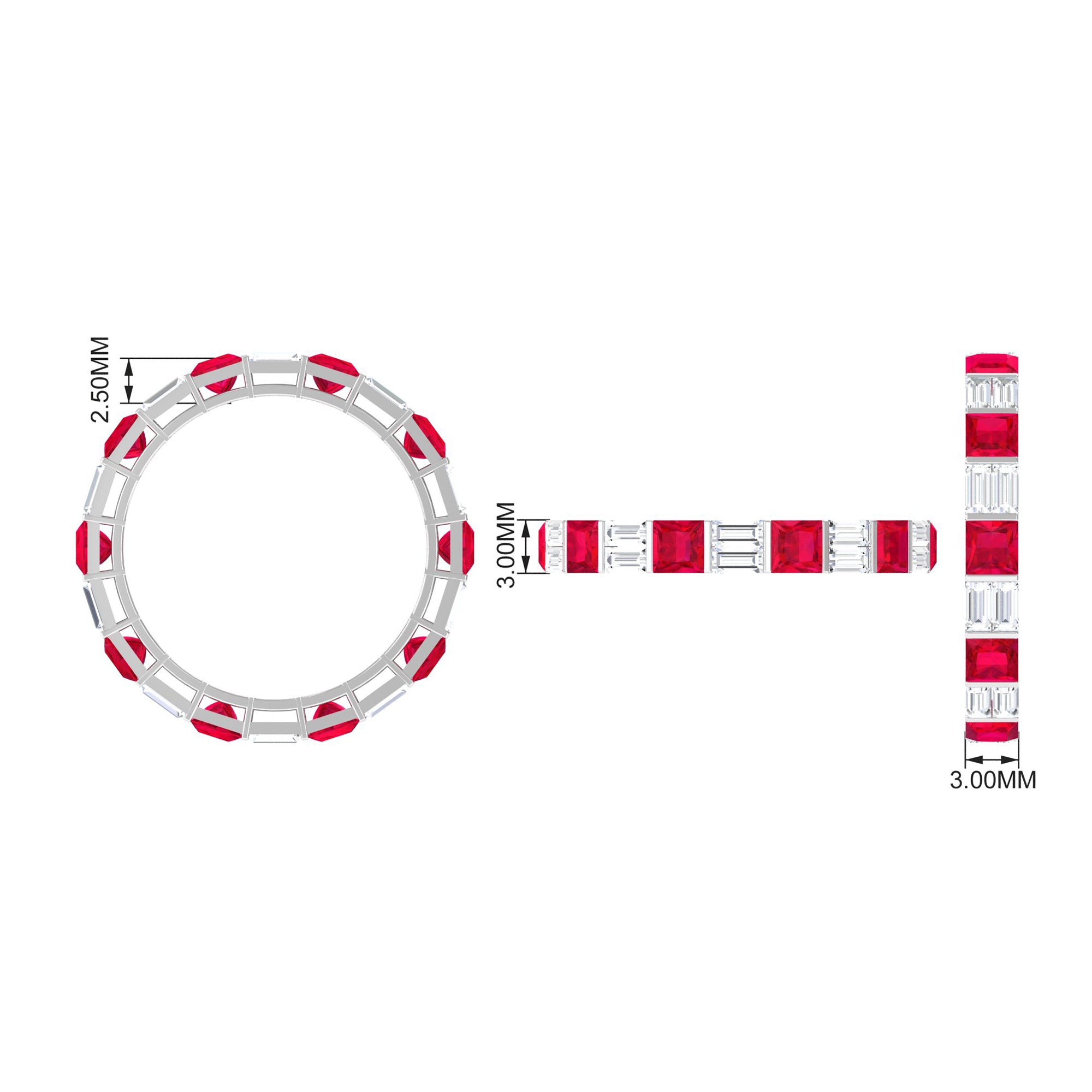 Princess Cut Lab Created Ruby And Moissanite Full Eternity Ring Lab Created Ruby - ( AAAA ) - Quality - Rosec Jewels