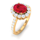 2.75 CT Oval Cut Created Ruby Ring with Moissanite Halo Lab Created Ruby - ( AAAA ) - Quality - Rosec Jewels