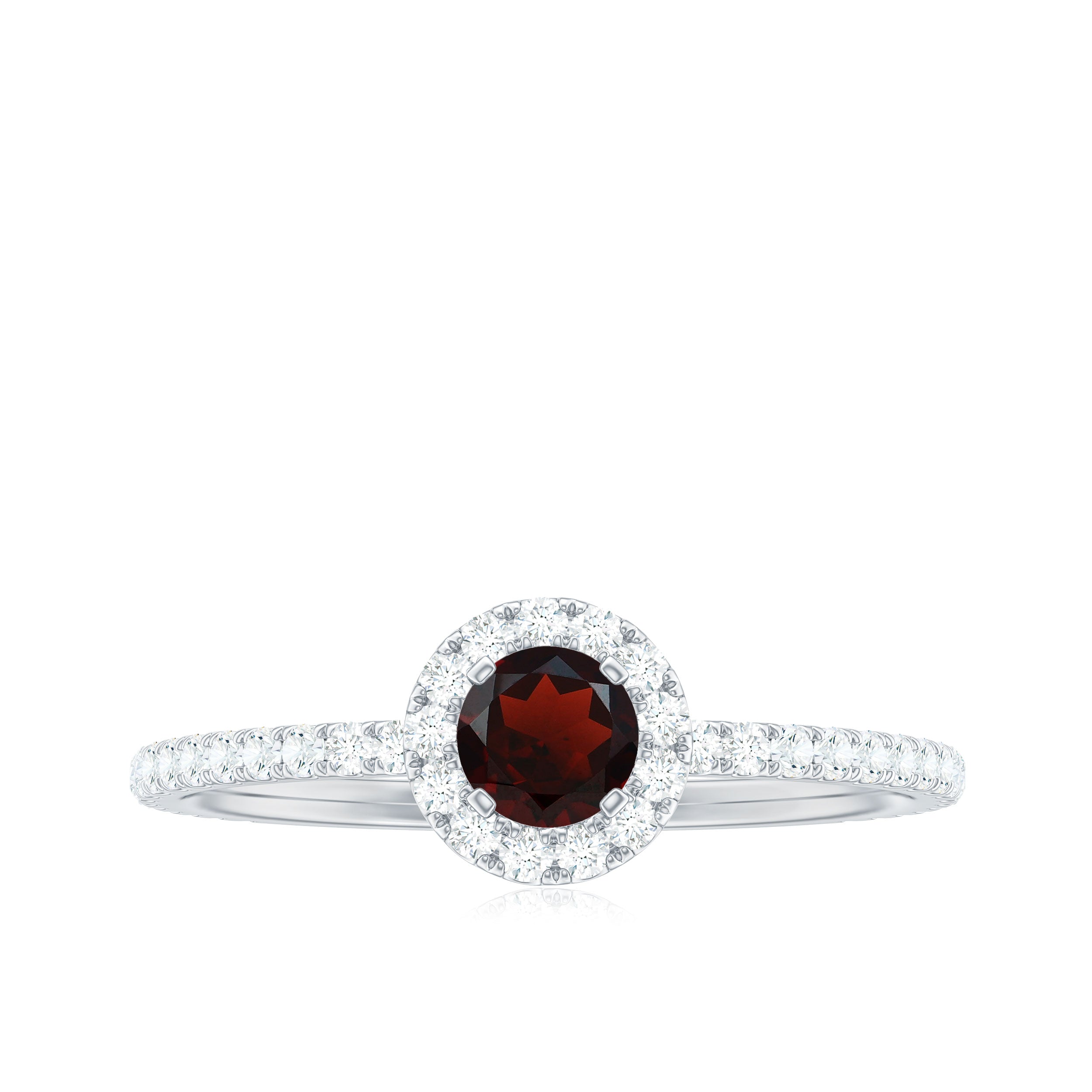 Round Garnet Minimal Engagement Ring with Diamond Garnet - ( AAA ) - Quality - Rosec Jewels