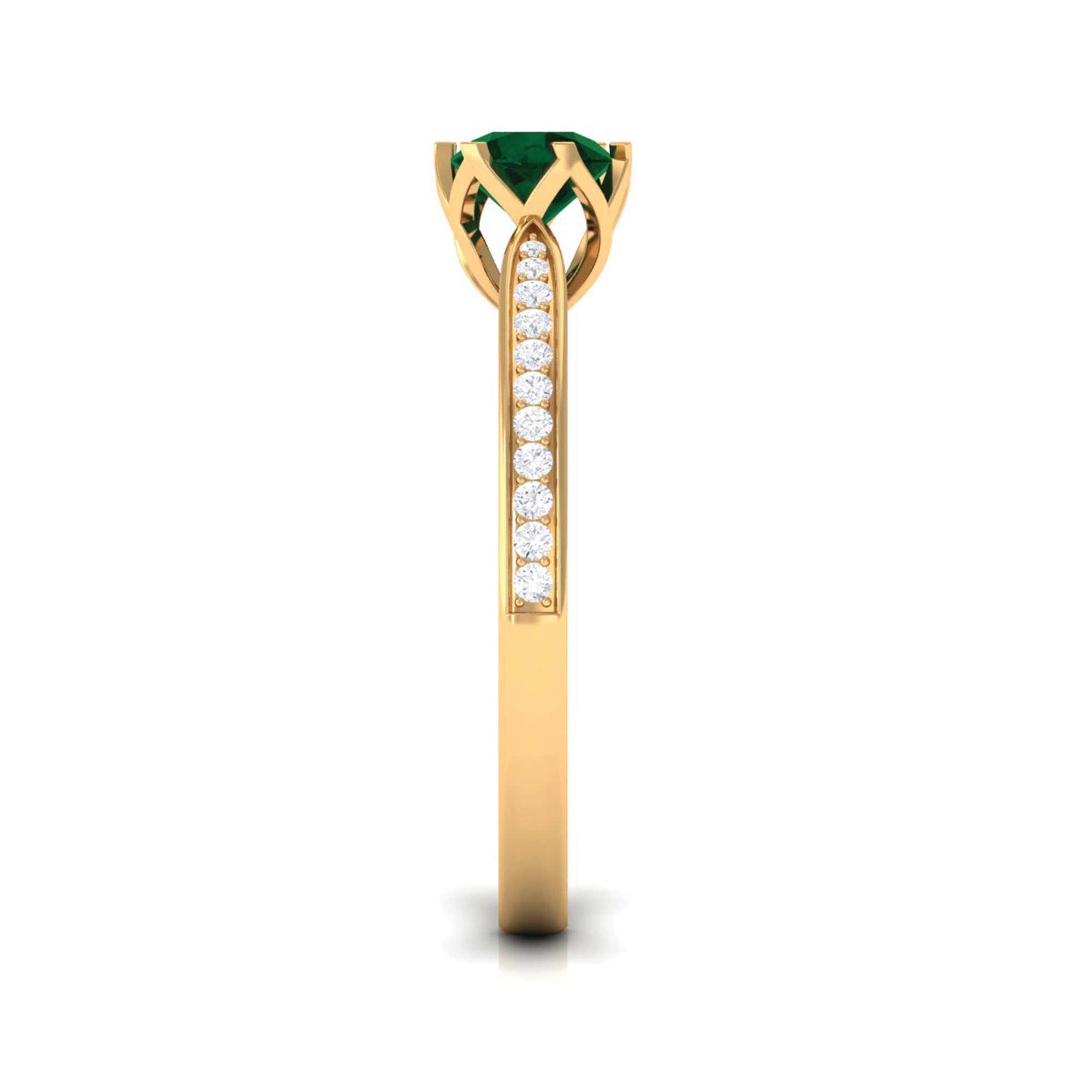 Green Tourmaline Solitaire Ring with Diamond Green Tourmaline - ( AAA ) - Quality - Rosec Jewels
