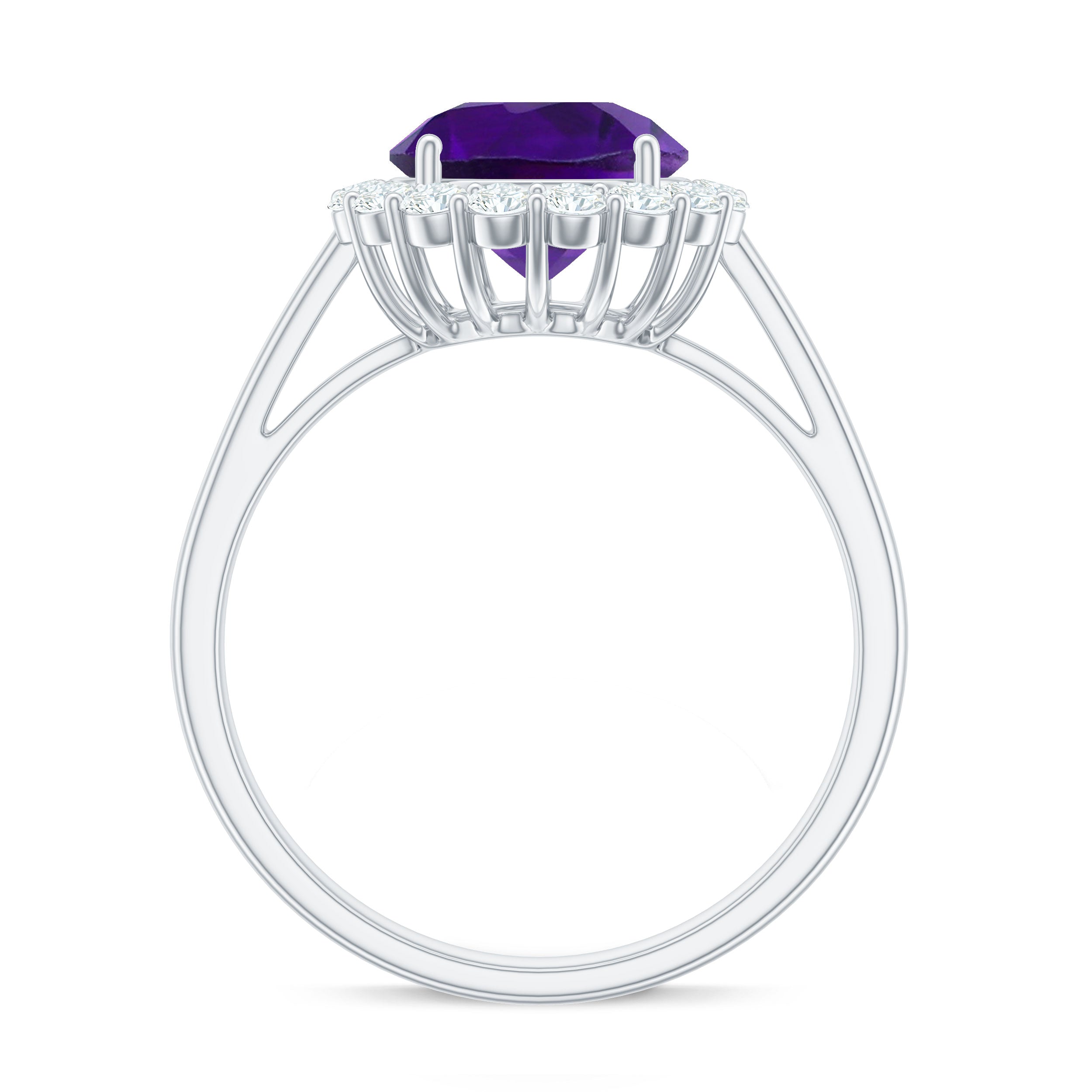 2.25 CT Amethyst Engagement Ring with Moissanite Halo Amethyst - ( AAA ) - Quality - Rosec Jewels