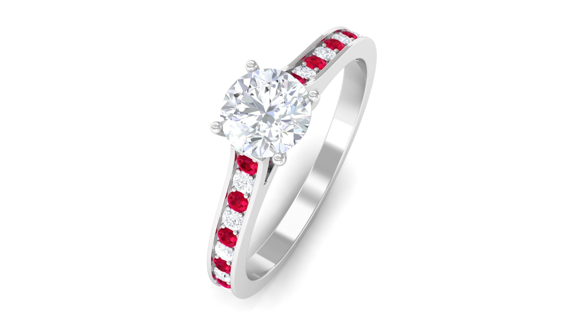 Certified Moissanite Solitaire Engagement Ring With Lab Grown Ruby Lab Created Ruby - ( AAAA ) - Quality - Rosec Jewels