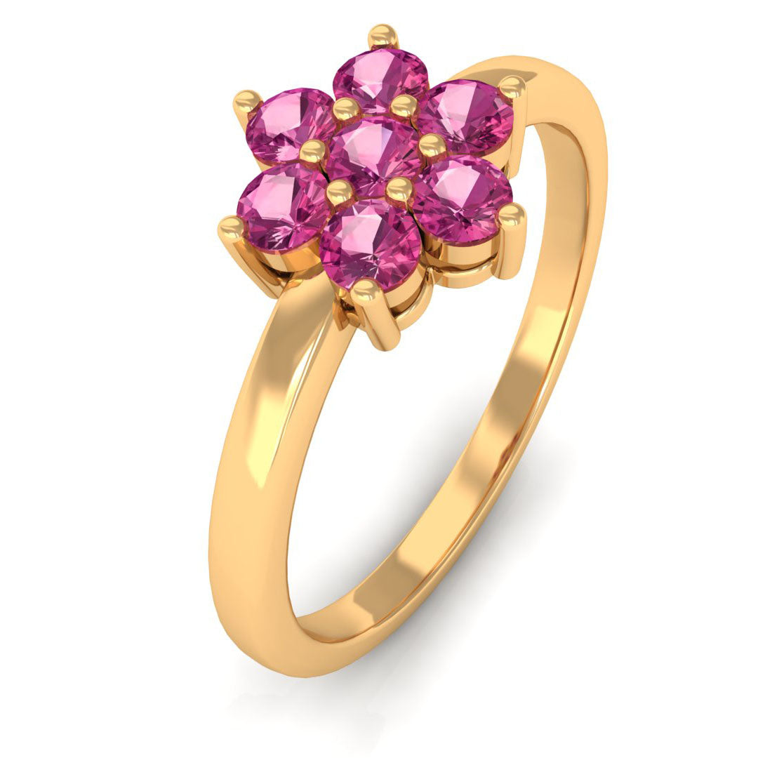 2.50 MM Pink Tourmaline Flower Cluster Engagement Ring Pink Tourmaline - ( AAA ) - Quality - Rosec Jewels