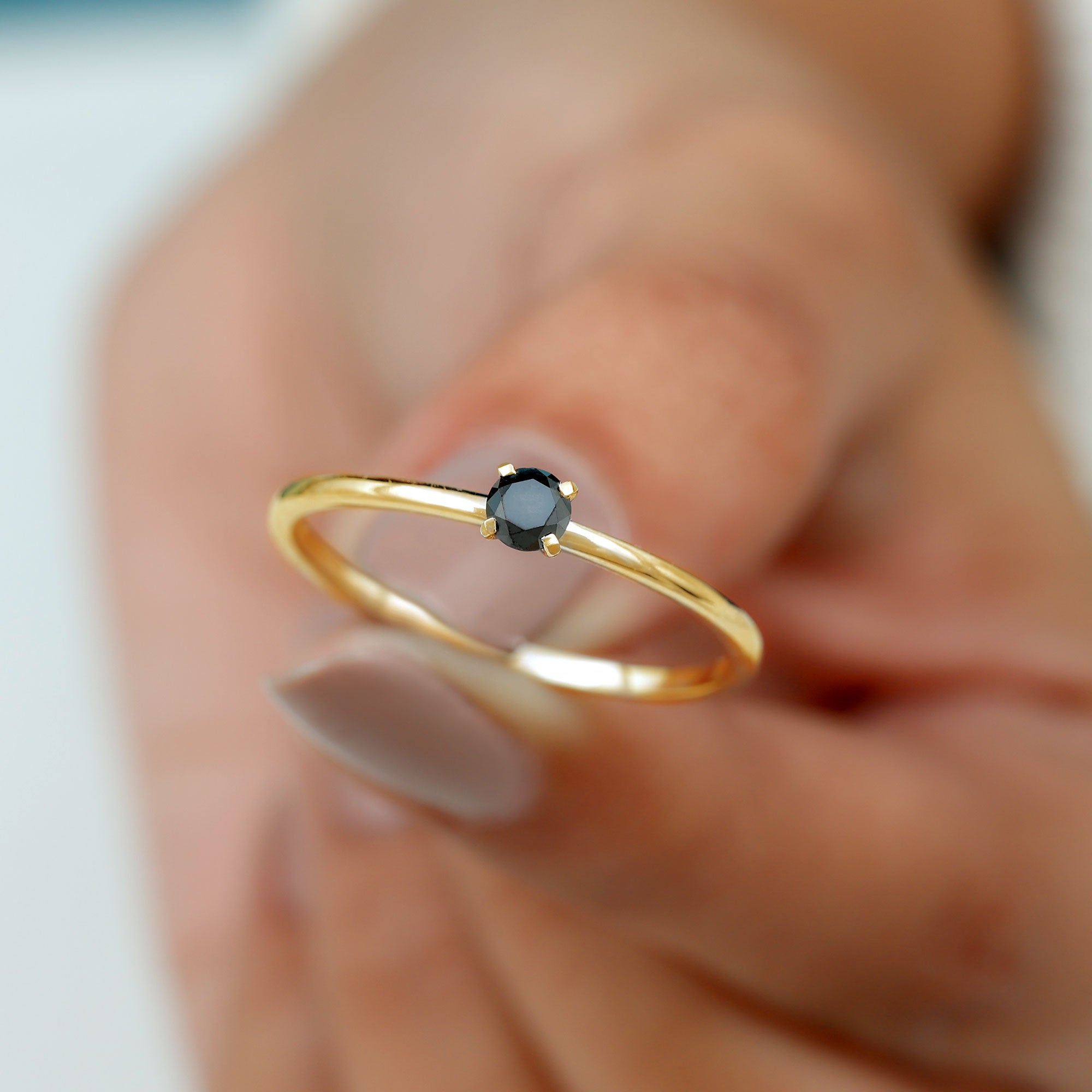 Simple Solitaire Ring with 1/4 CT Black Diamond Black Diamond - ( AAA ) - Quality - Rosec Jewels