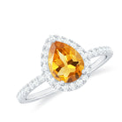 1.5 CT Citrine Teardrop Ring with Diamond Halo Citrine - ( AAA ) - Quality - Rosec Jewels