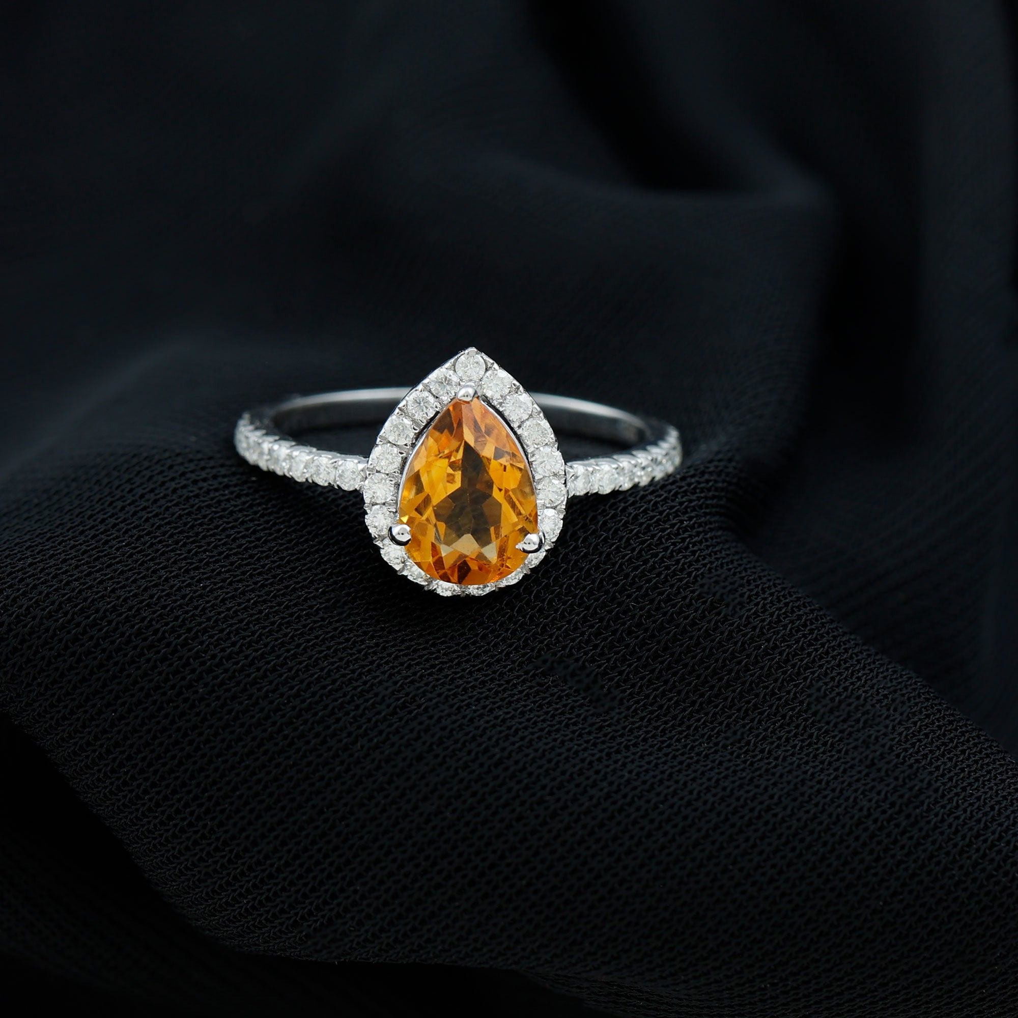 1.5 CT Citrine Teardrop Ring with Diamond Halo Citrine - ( AAA ) - Quality - Rosec Jewels