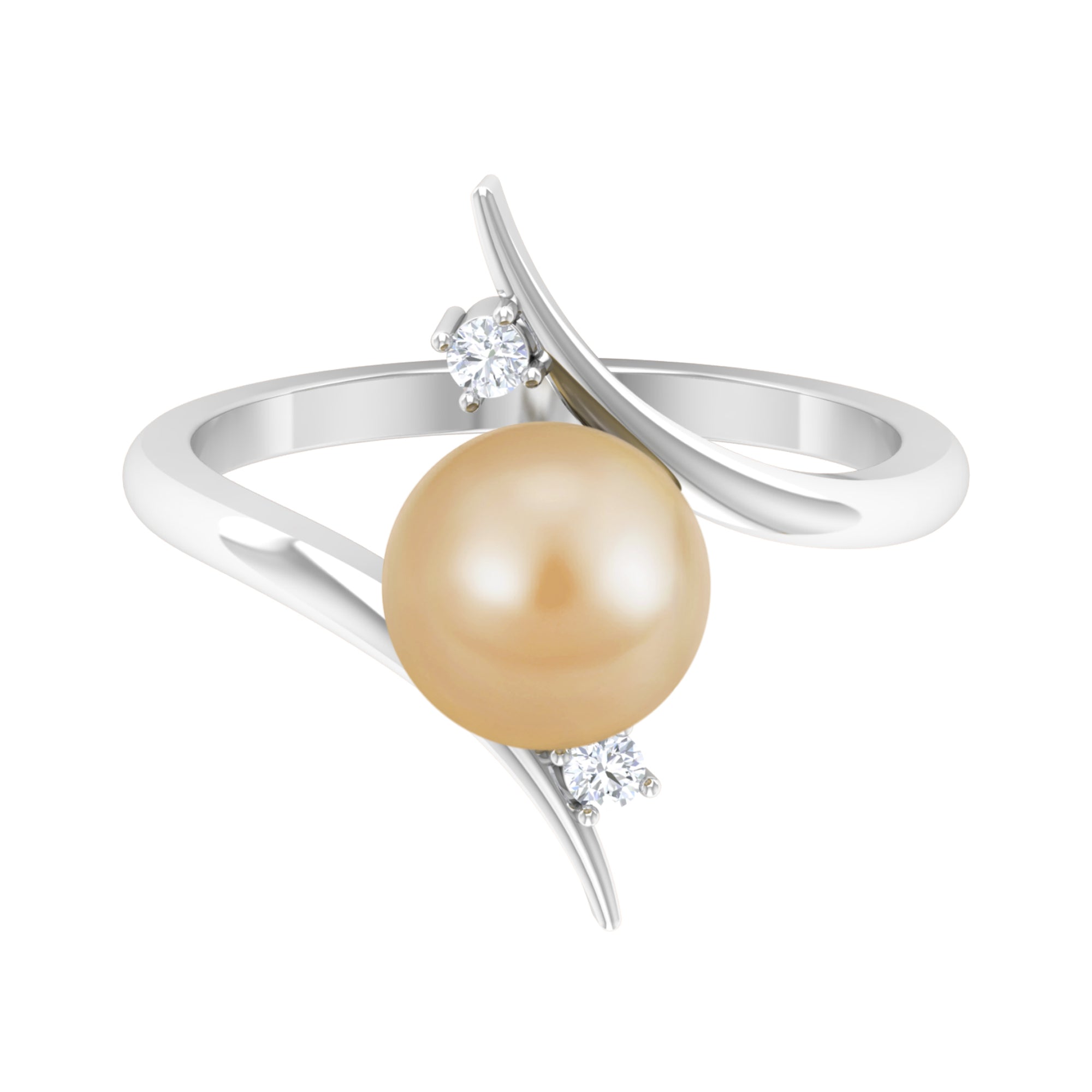 Golden South Sea Pearl Bypass Engagement Ring with Diamond South Sea Pearl - ( AAA ) - Quality - Rosec Jewels